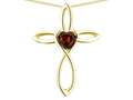 Star K(tm) 14k Gold Infinity Love Cross with Genuine Garnet Heart Stone Pendant Necklace