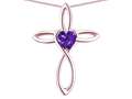 Star K(tm) 14k Gold Infinity Love Cross with Genuine Amethyst Heart Stone Pendant Necklace