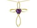 Star K(tm) 14k Gold Infinity Love Cross with Simulated Alexandrite Heart Stone Pendant Necklace