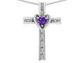 Star K(tm) 14k Gold Two Tone Love Cross with Genuine Amethyst Heart Stone Pendant Necklace