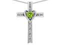 Star K(tm) 14k Gold Two Tone Love Cross with Genuine Peridot Heart Stone Pendant Necklace