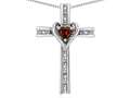 Star K(tm) 14k Gold Two Tone Love Cross with Genuine Garnet Heart Stone Pendant Necklace