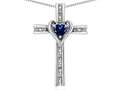 Star K™ 14k Gold Two Tone Love Cross with Created Sapphire Heart Stone Pendant Necklace 319148