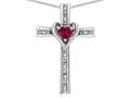 Star K™ 14k Gold Two Tone Love Cross with Created Ruby Heart Stone Pendant Necklace