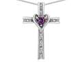 Star K(tm) 14k Gold Two Tone Love Cross with Simulated Alexandrite Heart Stone Pendant Necklace