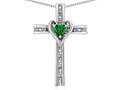 Star K™ 14k Gold Two Tone Love Cross with Simulated Emerald Heart Stone Pendant Necklace