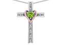 Star K(tm) 14k Rose Gold Two Tone Love Cross with Genuine Peridot Heart Stone Pendant Necklace