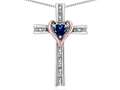 Star K™ 14k Rose Gold Two Tone Love Cross with Created Sapphire Heart Stone Pendant Necklace 319208