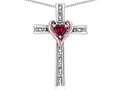 Star K™ 14k Rose Gold Two Tone Love Cross with Created Ruby Heart Stone Pendant Necklace