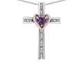 Star K(tm) 14k Rose Gold Two Tone Love Cross with Simulated Alexandrite Heart Stone Pendant Necklace