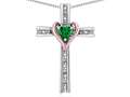 Star K™ 14k Rose Gold Two Tone Love Cross with Simulated Emerald Heart Stone Pendant Necklace