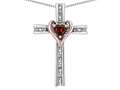 Star K(tm) 10k Rose Gold Two Tone Love Cross with Genuine Garnet Heart Stone Pendant Necklace