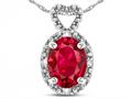 Star K ™ Oval 8x6mm Created Ruby Vintage Antique Look Heart Pendant Necklace