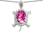 Star K Good Luck Turtle Pendant Necklace With Oval 12x10mm Created Pink Sapphire Style number: 304453