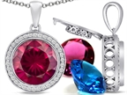 Switch-It Gems Round 12mm Simulated Ruby Halo Pendant Necklace 12 Interchangeable Simulated Birth Months Style number: 307795