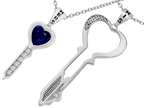 Star K His and Hers Key to my Heart Couple 2pcs Pendant Necklace Set with Simulated Sapphire Style number: 310706