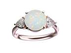 Star K Three 3 Stone 8mm Round Genuine Opal Trillion Engagement Promise Comfort fit Ring Style number: 317753