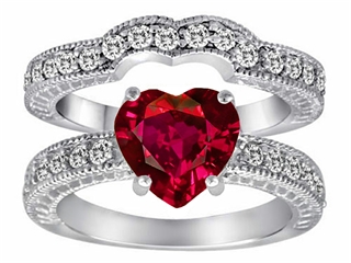 Star K 8mm Heart Shape Created Ruby Wedding Set 28599