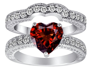 Star K 8mm Heart Shape Garnet Wedding Set 305388 Finejewelers Main Image