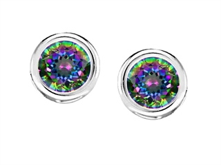 Star K Bezel Set Round 5mm Rainbow Mystic Topaz Earrings Studs Main Image