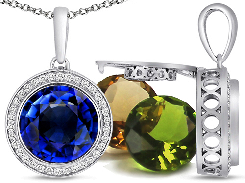 Switch-It Gems Round 10mm Simulated Sapphire Pendant Necklace