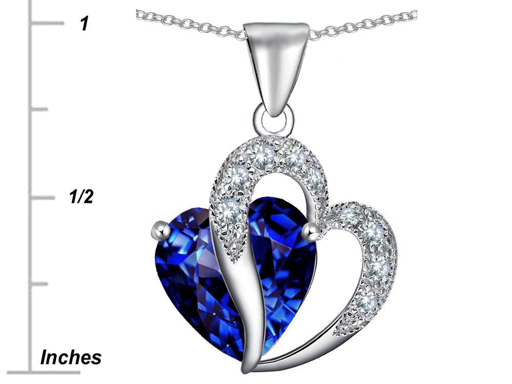 Star K 12mm Created Blue Sapphire Double Heart Pendant Necklace Chain, 305539