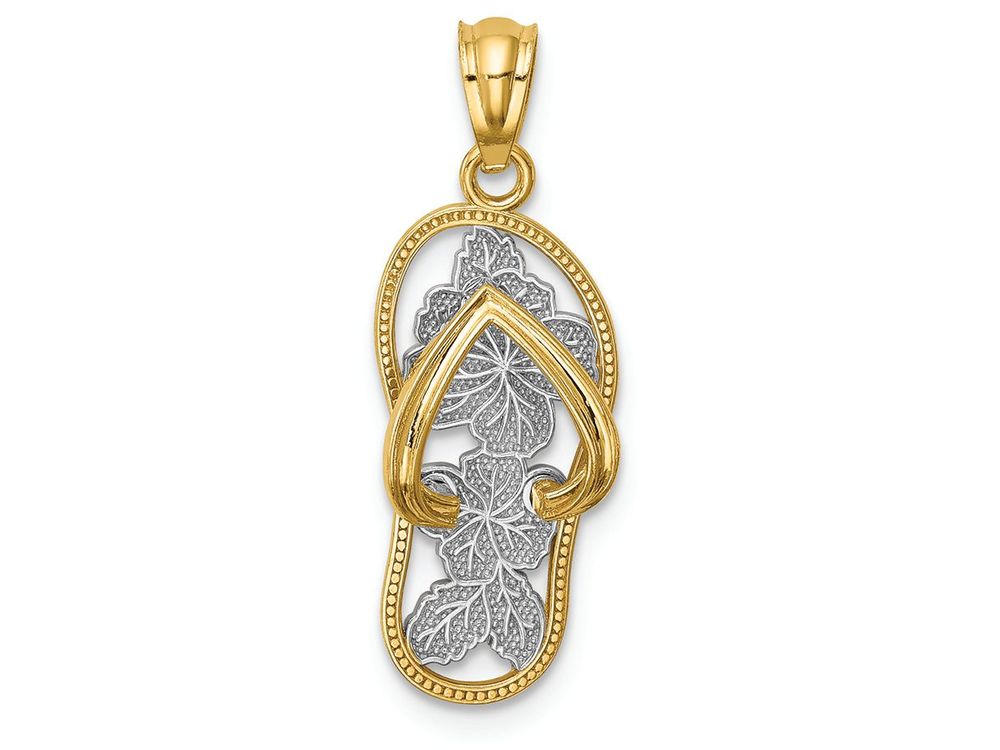 FJC Finejewelers 14k Rhodium Polished Floral Flip Flop Charm