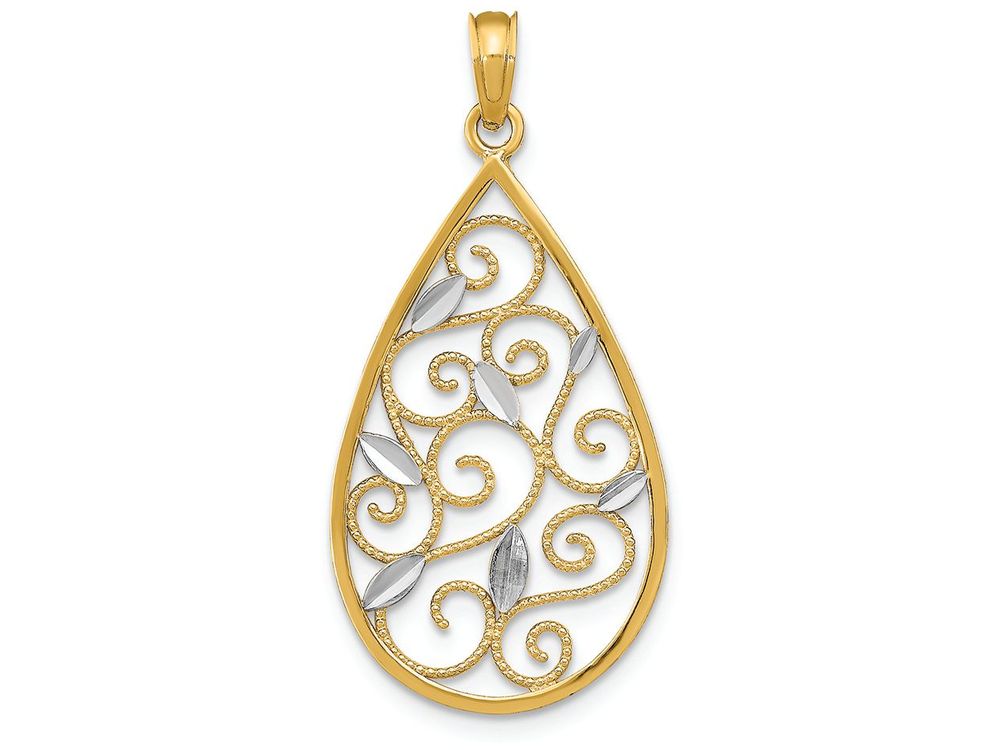 FJC Finejewelers 14k Two-tone Gold Teardrop Beaded Filigree White