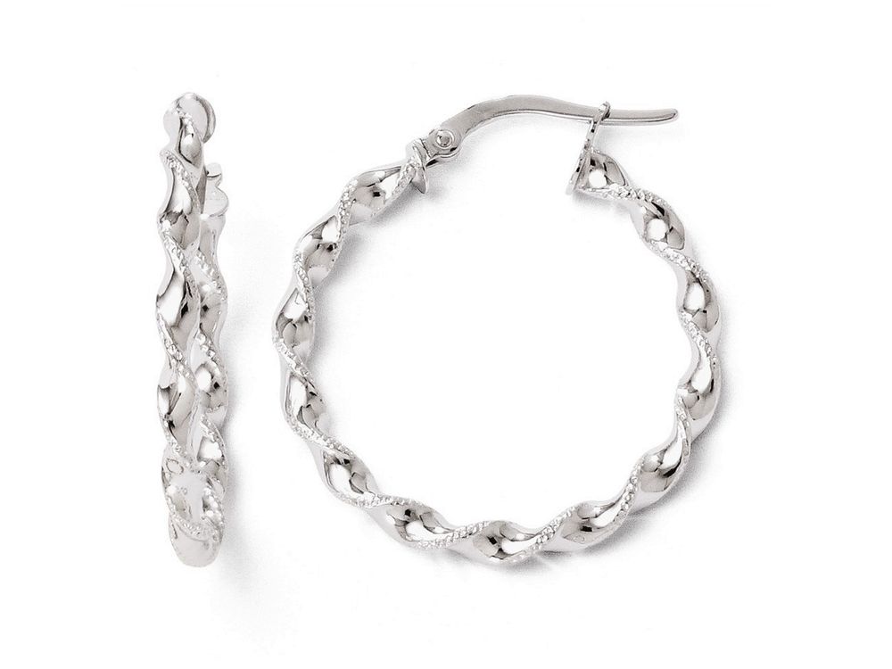 Finejewelers 14k Yellow Gold and Rhodium Bright-cut 2.5mm Twisted Hoop Earrings Finejewelers 14k Yellow Gold and Rhodium Bright-cut 2.5mm Twisted Hoop Earrings