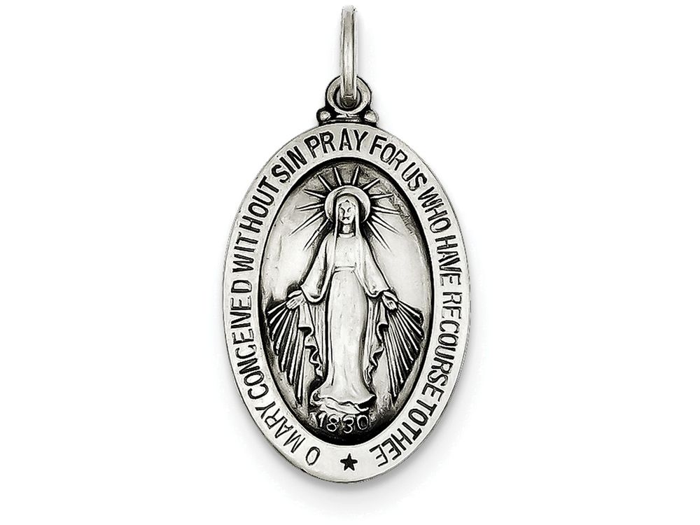 Finejewelers Sterling Silver Antiqued Miraculous Medal Pendant Necklace Chain Included Finejewelers Sterling Silver Antiqued Miraculous Medal Pendant Necklace Chain Included