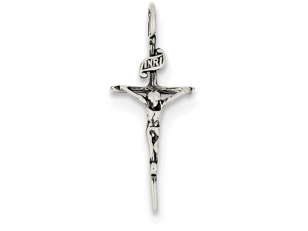Finejewelers Sterling Silver Antiqued Inri Crucifix Pendant Necklace Chain Included