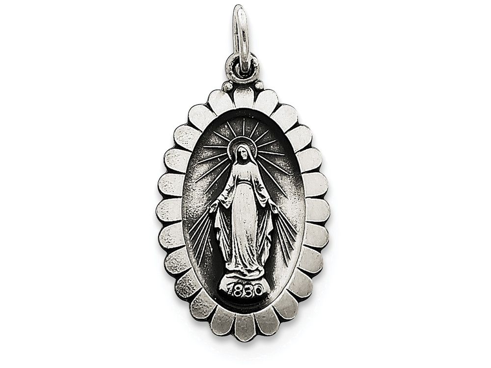 Finejewelers Sterling Silver Antiqued Miraculous Medal Pendant Necklace Chain Included 