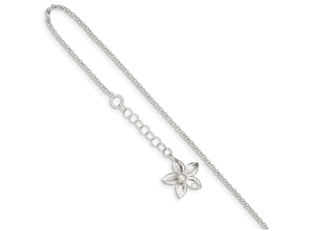 Finejewelers Sterling Silver Polished and Textured Beaded Anklet W//1in Ext