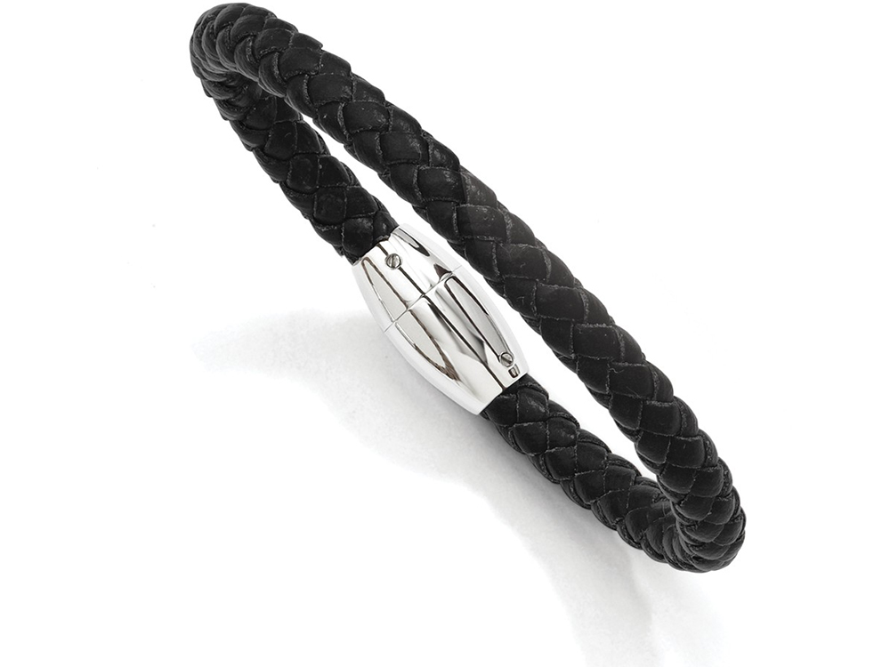 Chisel Stainless Steel Black Leather 8.5in Bracelet | SRB77785