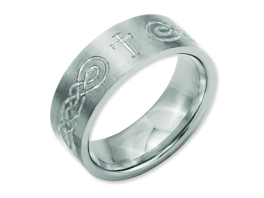 Chisel Titanium Flat 8mm Laser Design Brushed Wedding Band | TB33P