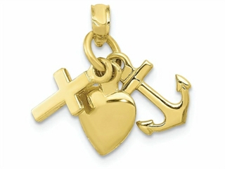 FJC Finejewelers 10k 3d Faith Hope Love(cross Anchor Heart