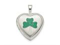 Finejewelers Sterling Silver 16mm Green Enamel Clover Heart Locket Pendant Necklace 18 inch chain included