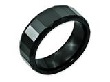 <b>Engravable</b> Chisel Ceramic Black Faceted 8mm Polished Beveled Edge Wedding Band style: CER14