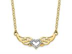 FJC Finejewelers 14 kt Yellow Gold with White Rhodium Bright Cut Wings with Heart Pendant Necklace 18 Inches x 11 mm Style number: GQM3030
