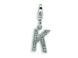 Amore LaVita™ Sterling Silver CZ Initial Letter K w/Lobster Clasp Bracelet Charm style: QCC105K