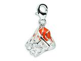 Amore LaVita™ Sterling Silver 3-D Enameled Basketball in Net w/Lobster Clasp Charm (Moveable) for Charm Bracelet style: QCC303