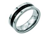 <b>Engravable</b> Chisel Stainless Steel Black Carbon Fiber Flat 8mm Polished Wedding Band style: SR123