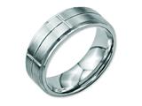 <b>Engravable</b> Chisel Stainless Steel Grooved 8mm Brushed/polished Ridged Edge Wedding Band style: SR29