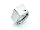 <b>Engravable</b> Chisel Stainless Steel Polished CZ Signet Ring style: SR393