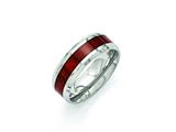 <b>Engravable</b> Chisel Stainless Steel Polished Red Wood Inlay Enameled 8.00mm Ring style: SR402