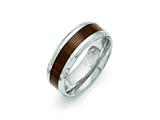 <b>Engravable</b> Chisel Stainless Steel Polished Brown Wood Inlay Enameled 8.00mm Ring style: SR403