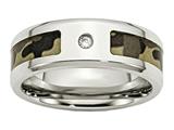 <b>Engravable</b> Chisel Stainless Steel Polished W/ CZ Printed Brown Camo Under Rubber Wedding Band style: SR452