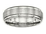 <b>Engravable</b> Chisel Stainless Steel Brushed And Polished Ridged Edge Ring style: SR491