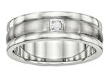 <b>Engravable</b> Chisel Stainless Steel Polished And Brushed Grooved CZ Ring style: SR508
