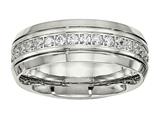 <b>Engravable</b> Chisel Stainless Steel Polished Half Round Grooved CZ Ring style: SR534